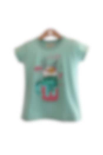 Teal Blue Embellished T-Shirt For Girls by BYB PREMIUM