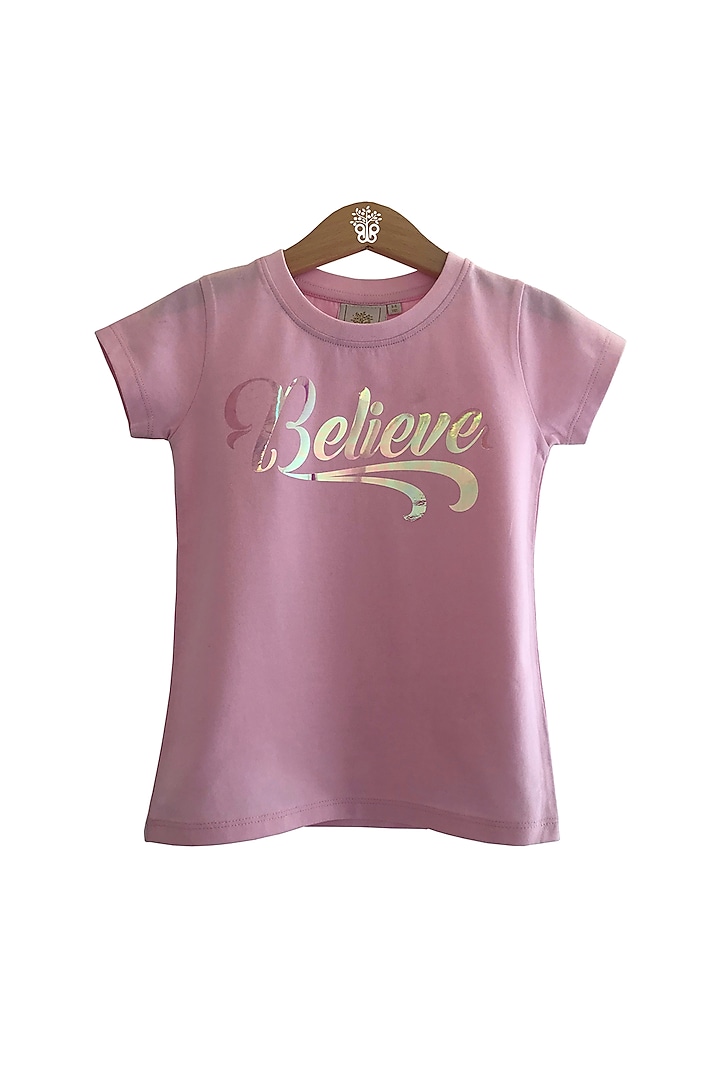 Baby Pink Embellished T-Shirt For Girls by BYB PREMIUM