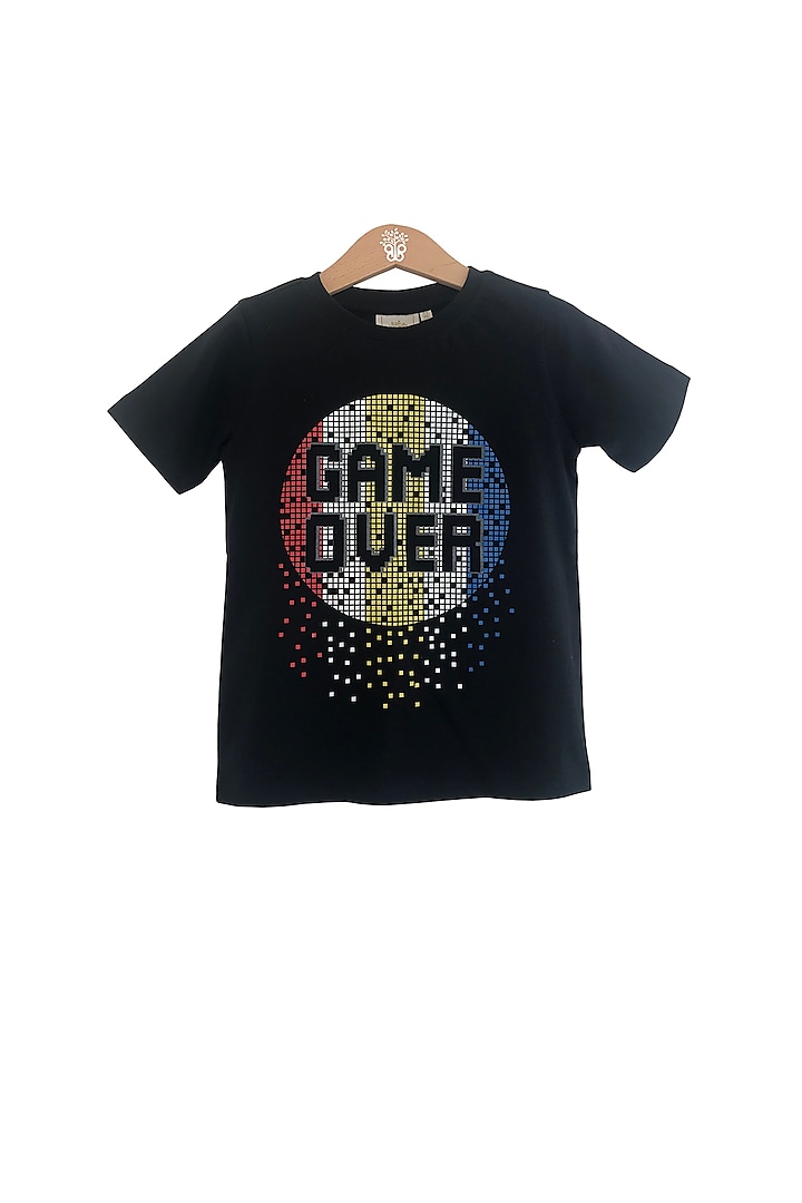 Black Gel Printed T-Shirt For Boys by BYB PREMIUM