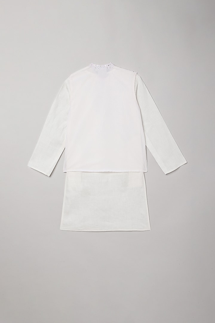 White Linen Kurta Set With Bundi Jacket For Boys by BYB PREMIUM at Pernia's Pop Up Shop