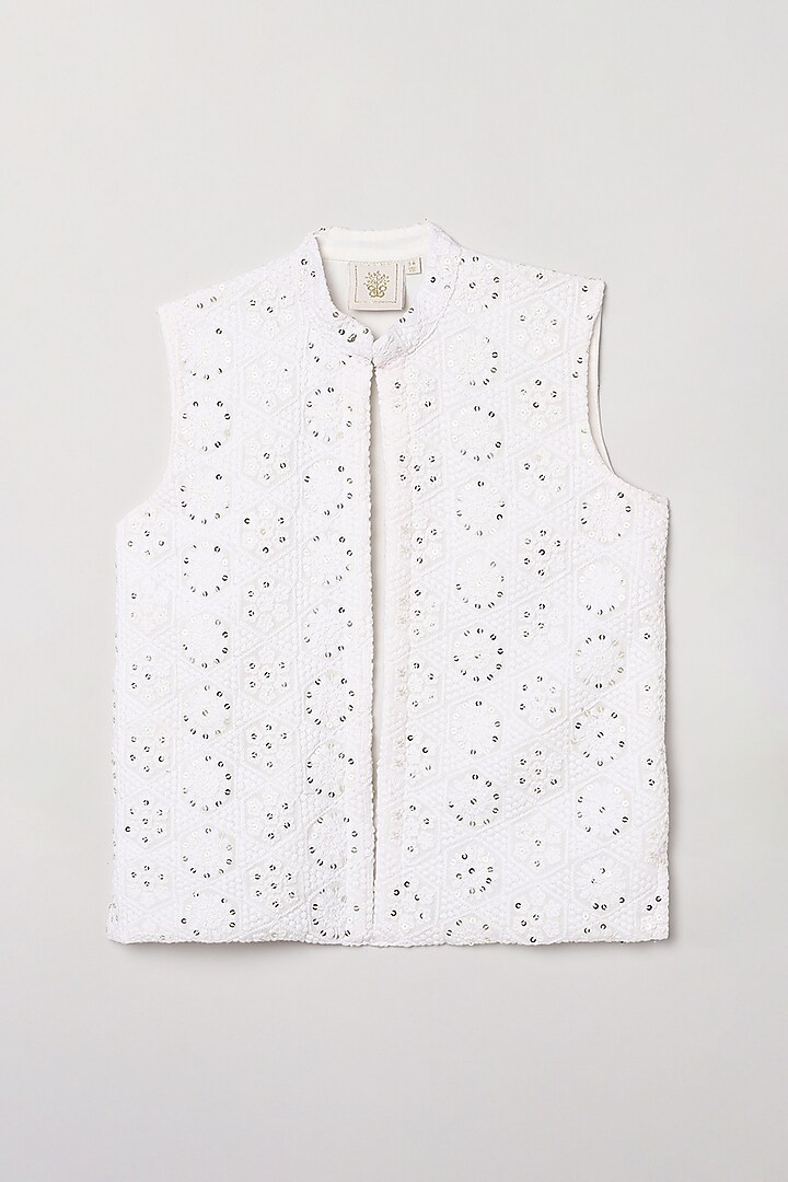 White Linen Kurta Set With Bundi Jacket For Boys by BYB PREMIUM at Pernia's Pop Up Shop