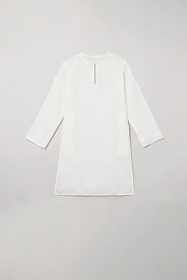 White Linen Kurta Set With Bundi Jacket For Boys by BYB PREMIUM at Pernia's Pop Up Shop
