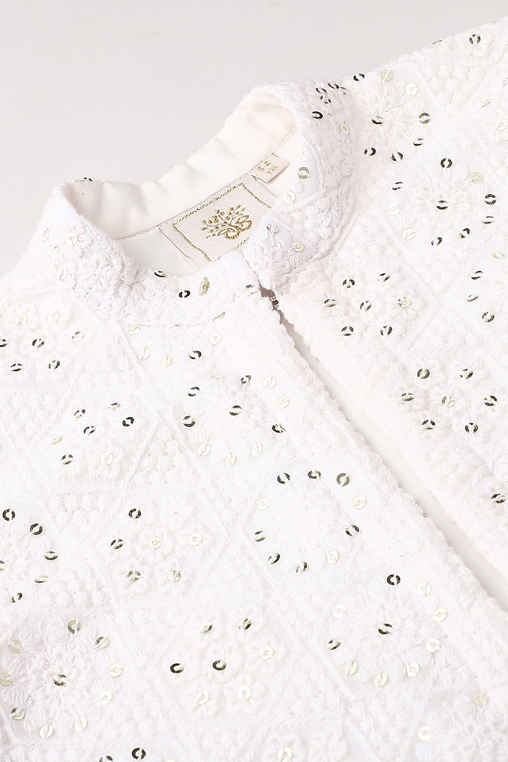 White Linen Kurta Set With Bundi Jacket For Boys by BYB PREMIUM at Pernia's Pop Up Shop
