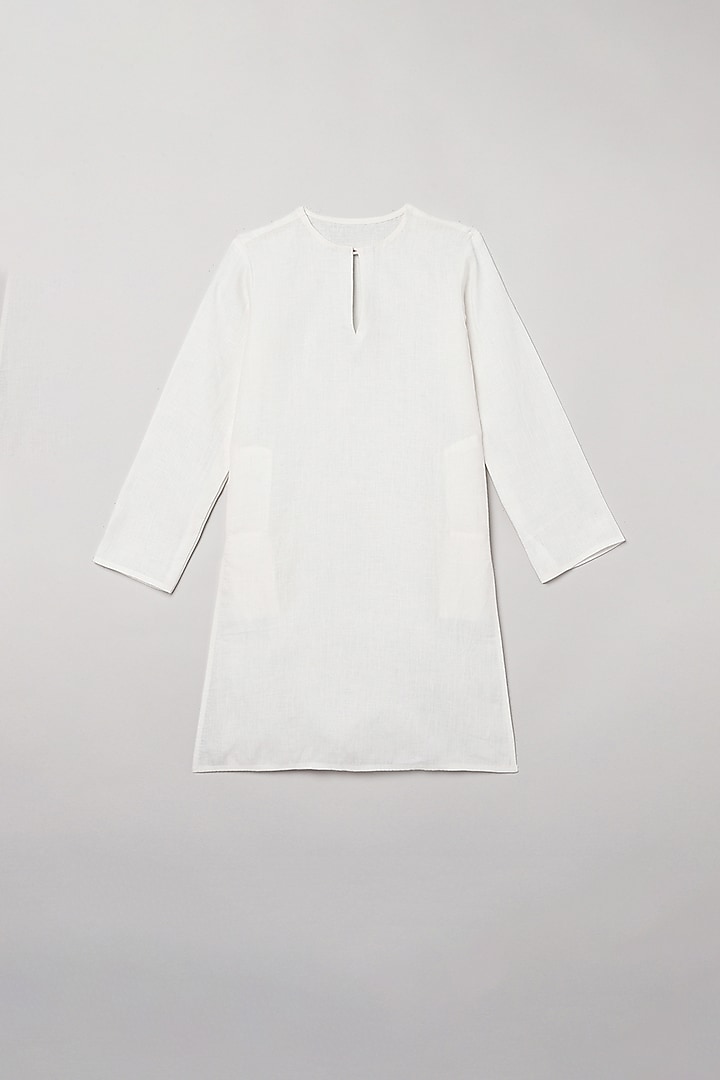 White Linen Kurta Set With Pink Bundi Jacket For Boys by BYB PREMIUM at Pernia's Pop Up Shop
