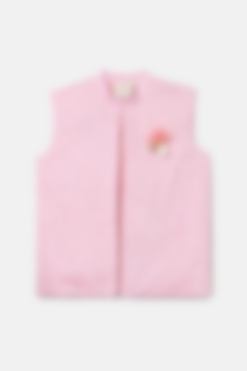 Pink Linen Bundi Jacket For Boys by BYB PREMIUM