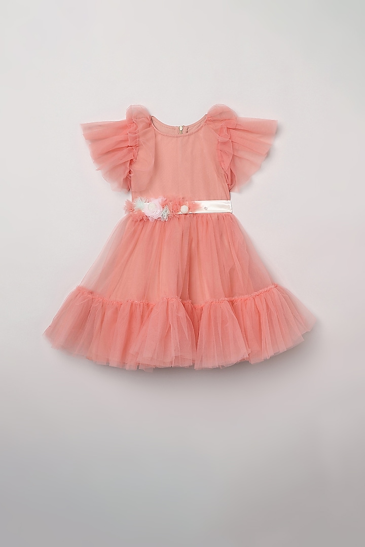 Peachy Pink Embellished Dress For Girls by BYB PREMIUM