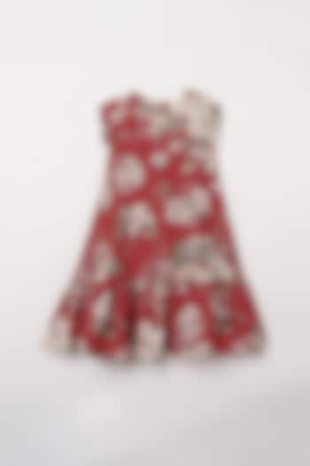 Brick Red Printed Dress For Girls by BYB PREMIUM