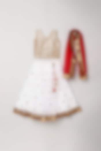 White & Gold Embroidered Lehenga Set For Girls by BYB PREMIUM
