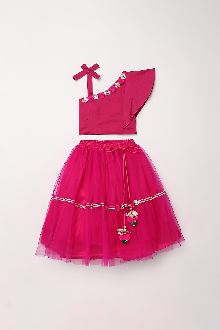 Magenta Chanderi Silk Lehenga Set For Girls by BYB PREMIUM at Pernia's Pop Up Shop
