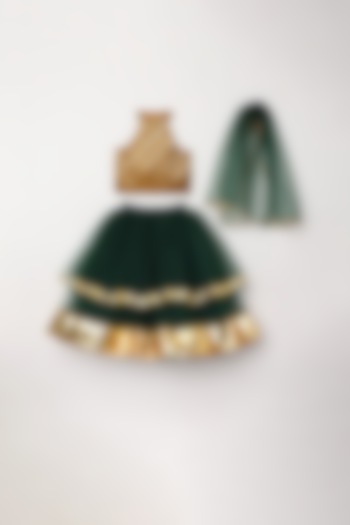 Dark Green Tulle Lehenga Set For Girls by BYB PREMIUM at Pernia's Pop Up Shop