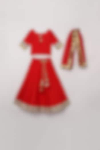 Red Embroidered Lehenga Set For Girls by BYB PREMIUM at Pernia's Pop Up Shop