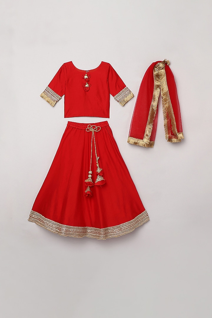 Red Embroidered Lehenga Set For Girls by BYB PREMIUM at Pernia's Pop Up Shop