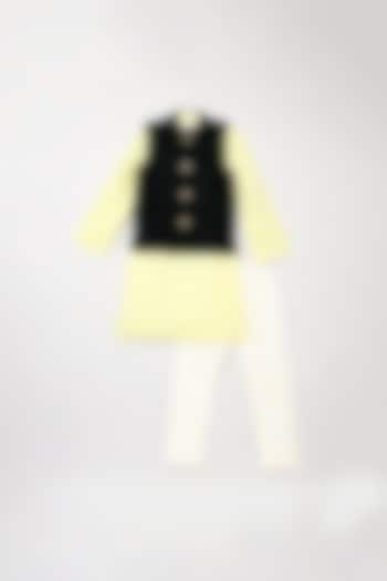 Lime Linen Cotton Kurta Set With Bundi Jacket For Boys by BYB PREMIUM
