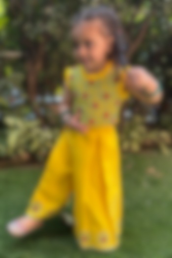Yellow Tissue Embellished Co-Ord Set For Girls by BYB PREMIUM at Pernia's Pop Up Shop