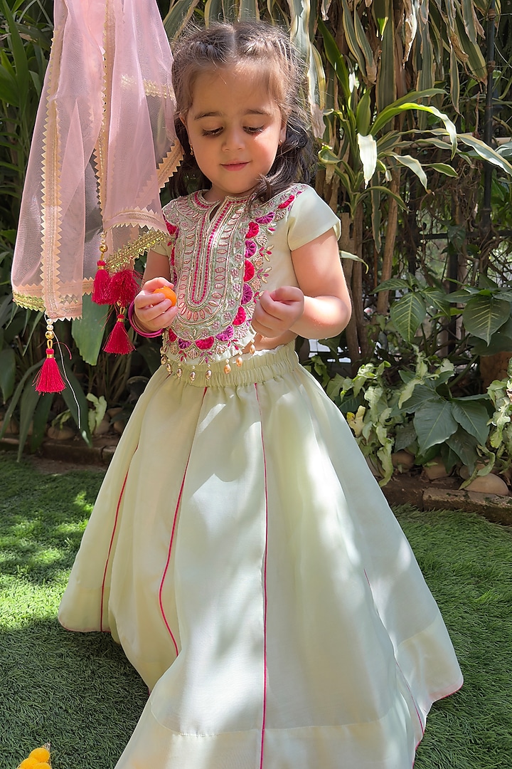 Sea Green Chanderi Embellished Lehenga Set For Girls by BYB PREMIUM at Pernia's Pop Up Shop