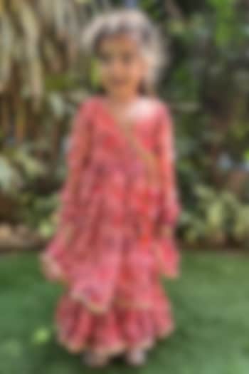 Peach Georgette Embellished Sharara Set For Girls by BYB PREMIUM at Pernia's Pop Up Shop