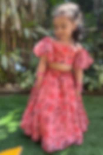 Peach Georgette Embellished Skirt Set For Girls by BYB PREMIUM at Pernia's Pop Up Shop