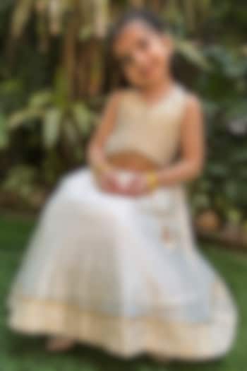 Off-White Chanderi Embellished Skirt Set For Girls by BYB PREMIUM at Pernia's Pop Up Shop