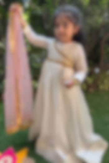 Off-White Chanderi Embellished Anarkali Set For Girls by BYB PREMIUM at Pernia's Pop Up Shop