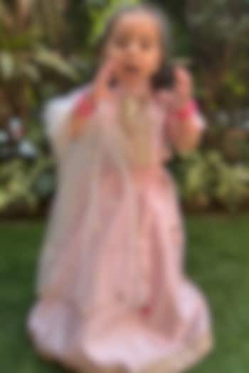Baby Pink Chanderi Embellished Lehenga Set For Girls by BYB PREMIUM at Pernia's Pop Up Shop