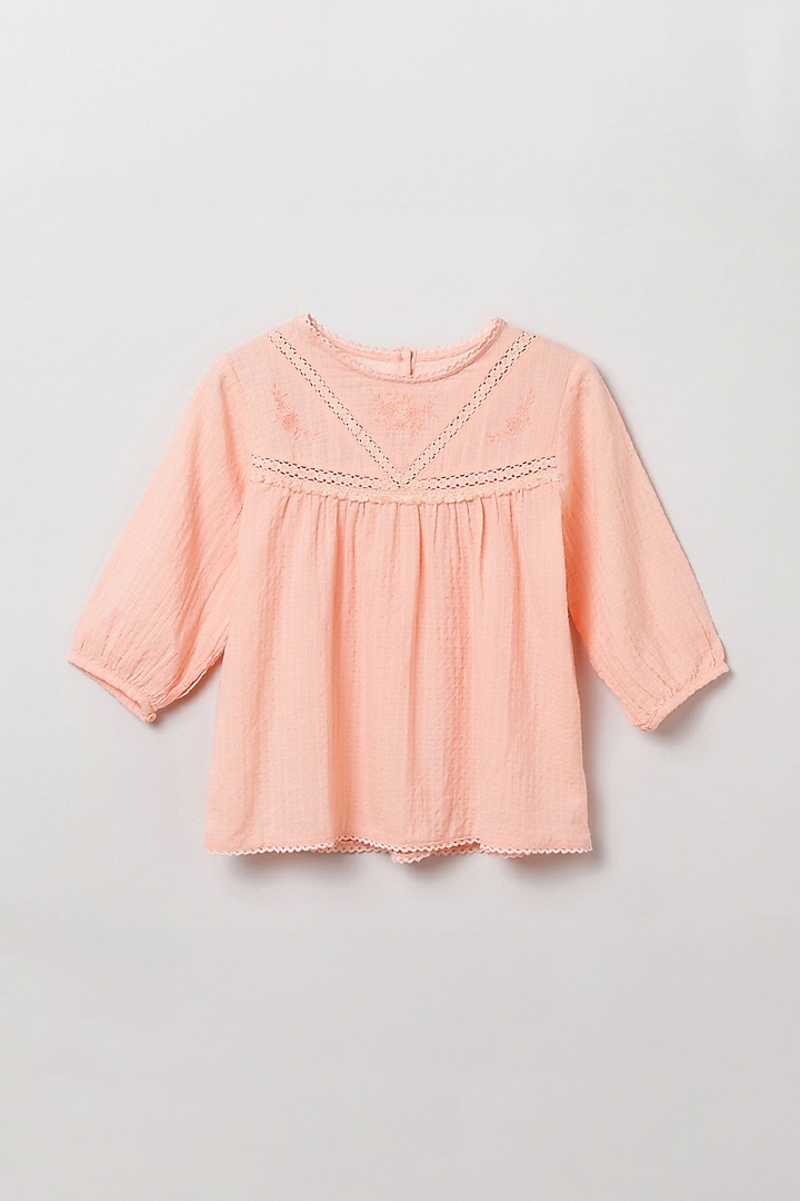 Peach Embroidered Top For Girls by BYB PREMIUM