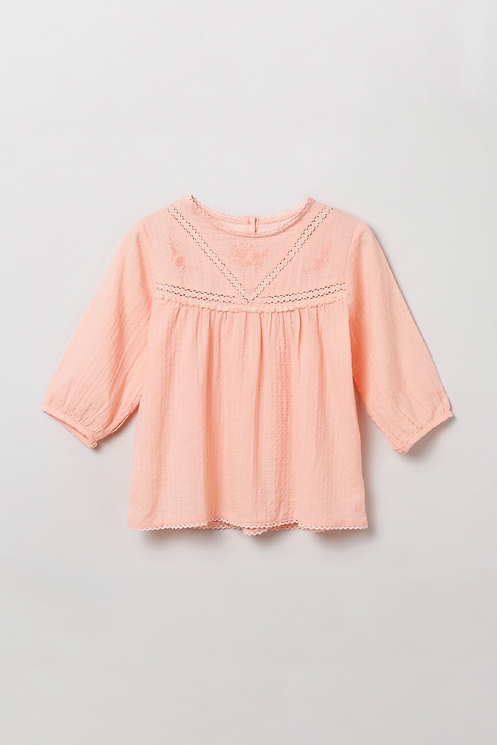 Peach Embroidered Top For Girls by BYB PREMIUM at Pernia's Pop Up Shop