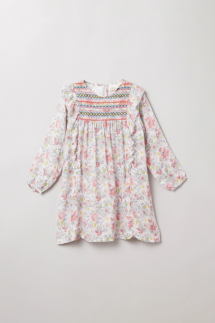 White Embroidered Dress For Girls by BYB PREMIUM