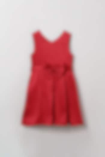 Red Pleated Dress With Bow For Girls by BYB PREMIUM