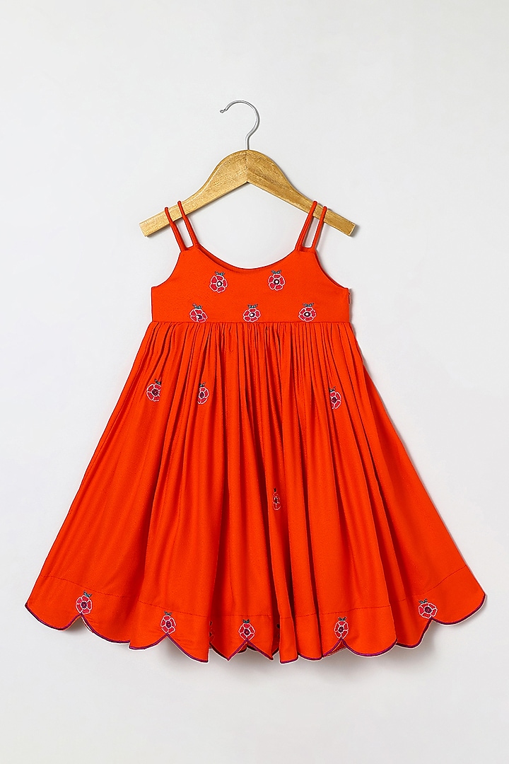 Orange Pure Cotton Georgette Floral Embroidered Dress by BYB PREMIUM at Pernia's Pop Up Shop