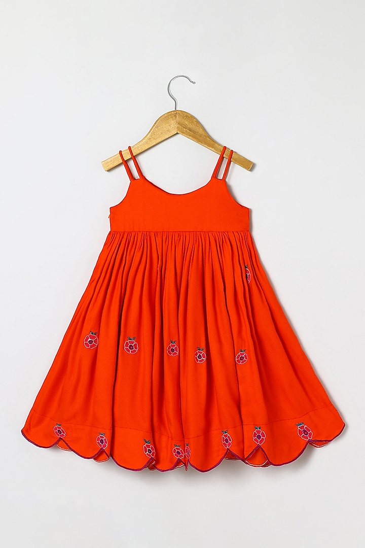 Orange Pure Cotton Georgette Floral Embroidered Dress by BYB PREMIUM at Pernia's Pop Up Shop