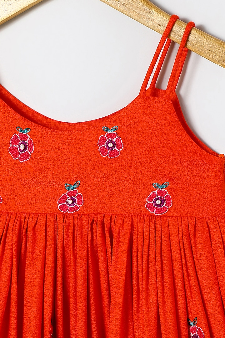 Orange Pure Cotton Georgette Floral Embroidered Dress by BYB PREMIUM at Pernia's Pop Up Shop