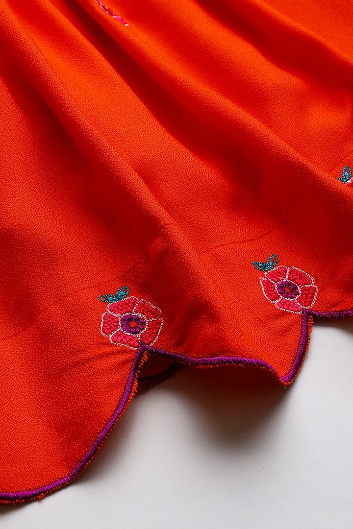 Orange Pure Cotton Georgette Floral Embroidered Dress by BYB PREMIUM at Pernia's Pop Up Shop