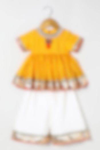 Yellow Kota Doria Palazzo Set For Girls by BYB PREMIUM at Pernia's Pop Up Shop