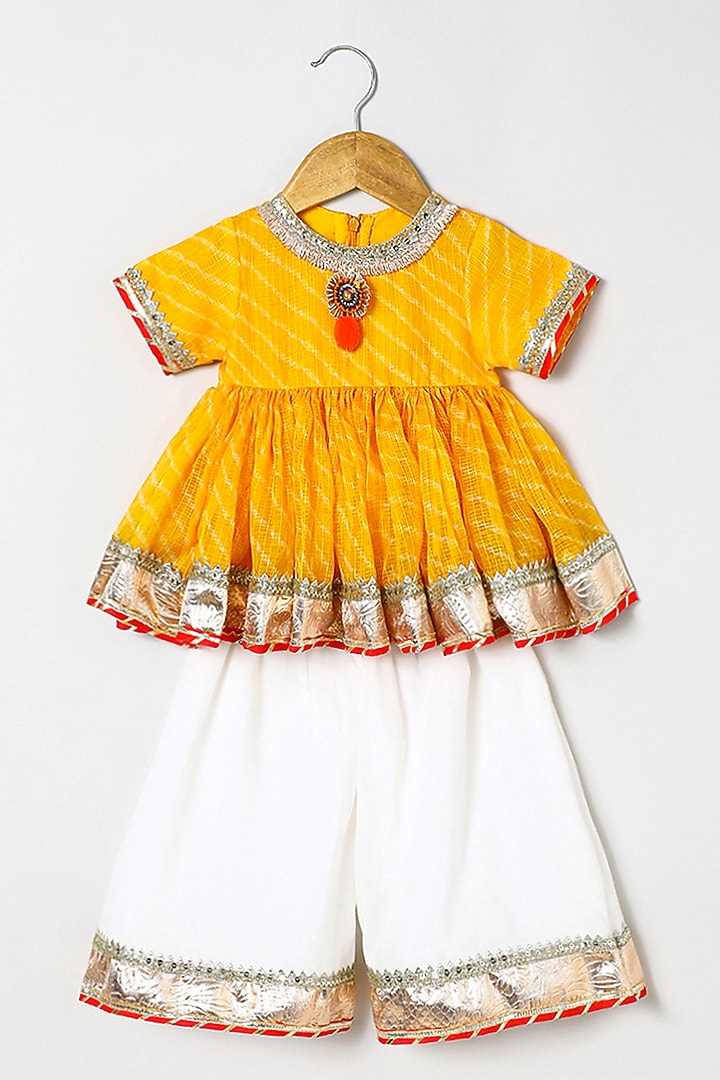 Yellow Kota Doria Palazzo Set For Girls by BYB PREMIUM at Pernia's Pop Up Shop
