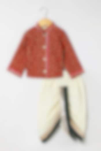 Maroon Pure Cotton Lace Embellished Kurta Set For Boys by BYB PREMIUM