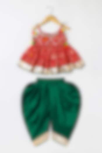 Green Kota Doria Dhoti Set For Girls by BYB PREMIUM at Pernia's Pop Up Shop