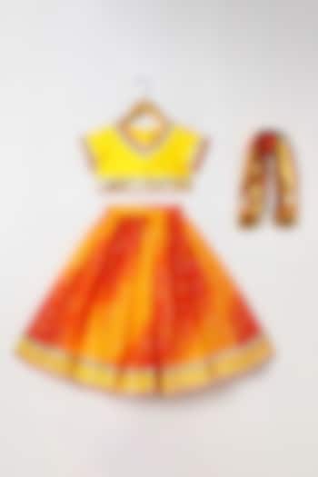 Orange Kota Doria Skirt Set For Girls by BYB PREMIUM at Pernia's Pop Up Shop