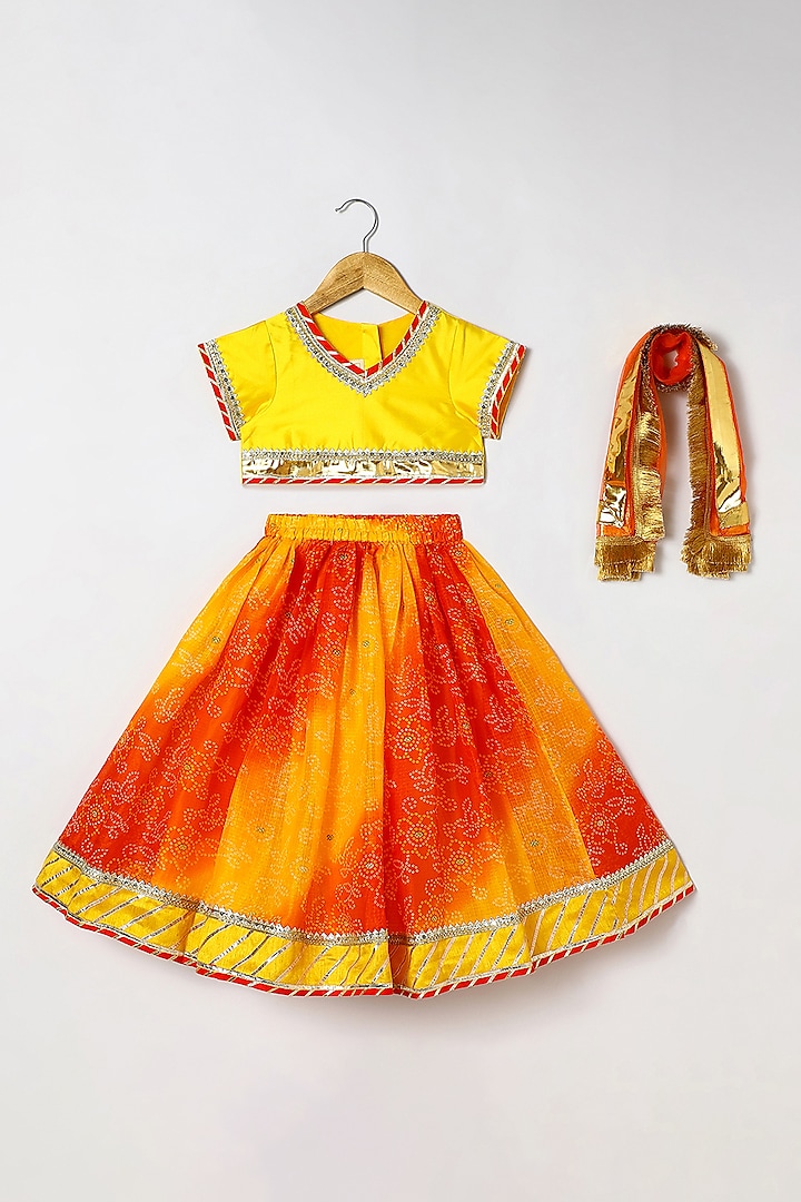 Orange Kota Doria Skirt Set For Girls by BYB PREMIUM at Pernia's Pop Up Shop