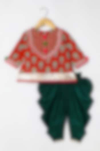 Maroon Pure Cotton Lace Embellished Kurta Set For Girls by BYB PREMIUM at Pernia's Pop Up Shop