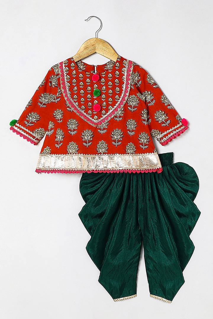 Maroon Pure Cotton Lace Embellished Kurta Set For Girls by BYB PREMIUM at Pernia's Pop Up Shop