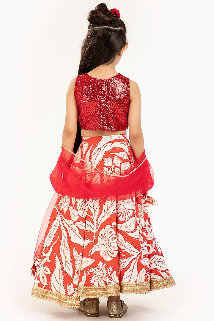 Rust Linen Printed Lehenga Set For Girls by BYB PREMIUM at Pernia's Pop Up Shop