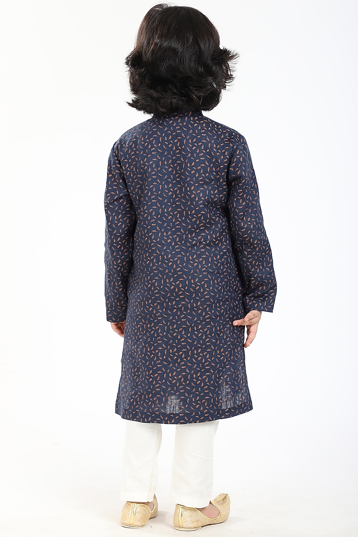 Navy Blue Embellished Kurta Set For Boys by BYB PREMIUM at Pernia's Pop Up Shop