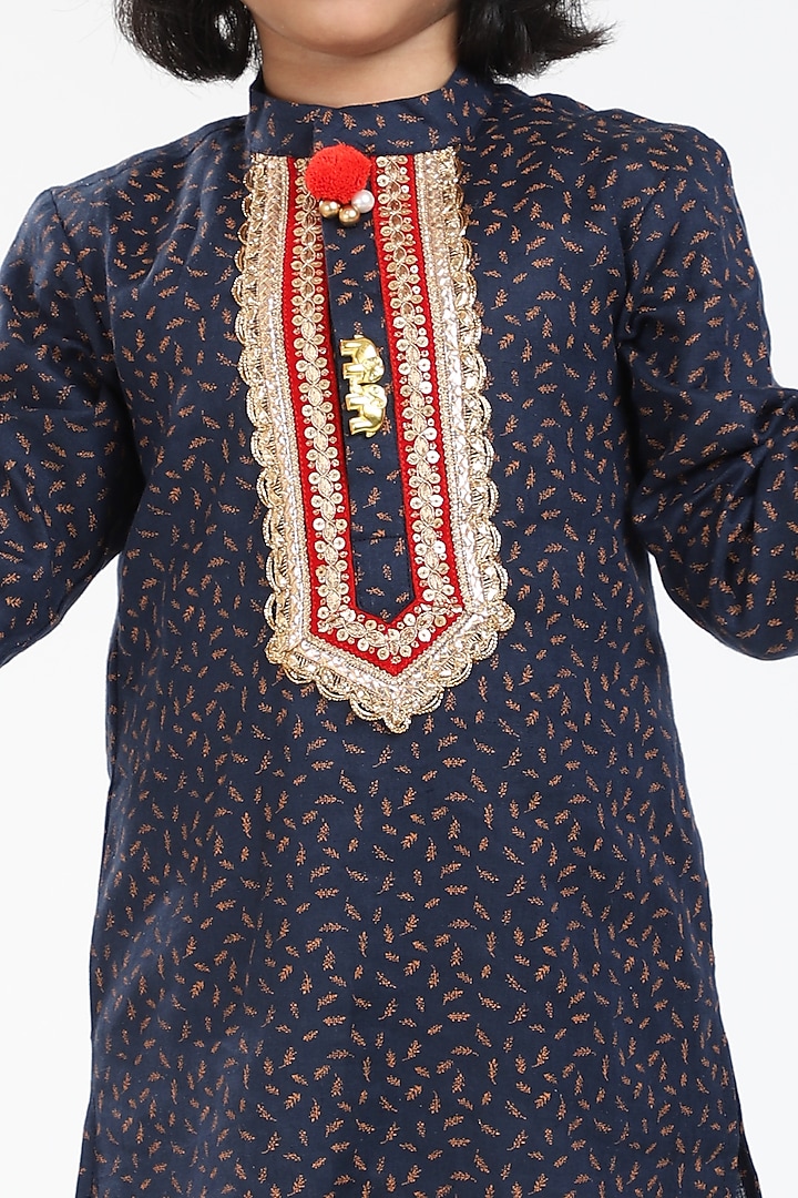 Navy Blue Embellished Kurta Set For Boys by BYB PREMIUM at Pernia's Pop Up Shop