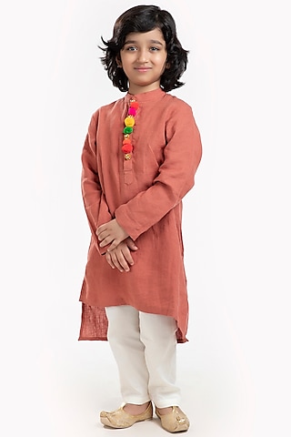 Rust Kurta Set With Embellishment For Boys by BYB PREMIUM