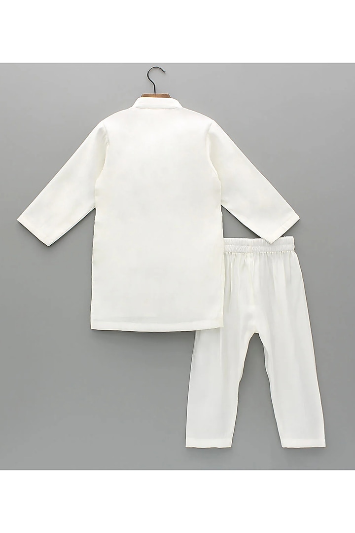 Ivory Chanderi Mirror Embroidered Kurta Set For Boys by BYB PREMIUM at Pernia's Pop Up Shop
