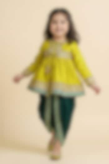 Lime Green Art Banarasi Silk Embroidered Tulip Pant Set For Girls by BYB PREMIUM at Pernia's Pop Up Shop