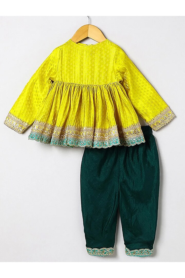 Lime Green Art Banarasi Silk Embroidered Tulip Pant Set For Girls by BYB PREMIUM at Pernia's Pop Up Shop