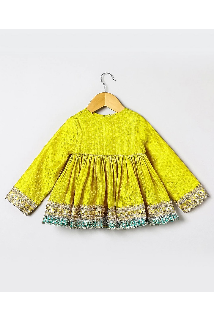 Lime Green Art Banarasi Silk Embroidered Tulip Pant Set For Girls by BYB PREMIUM at Pernia's Pop Up Shop
