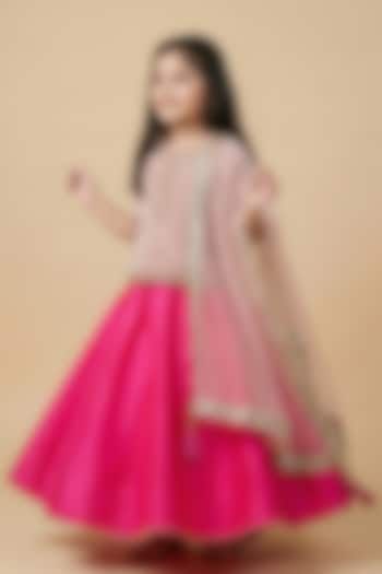 Dusty Pink Velvet Hand Embroidered Skirt Set For Girls by BYB PREMIUM at Pernia's Pop Up Shop