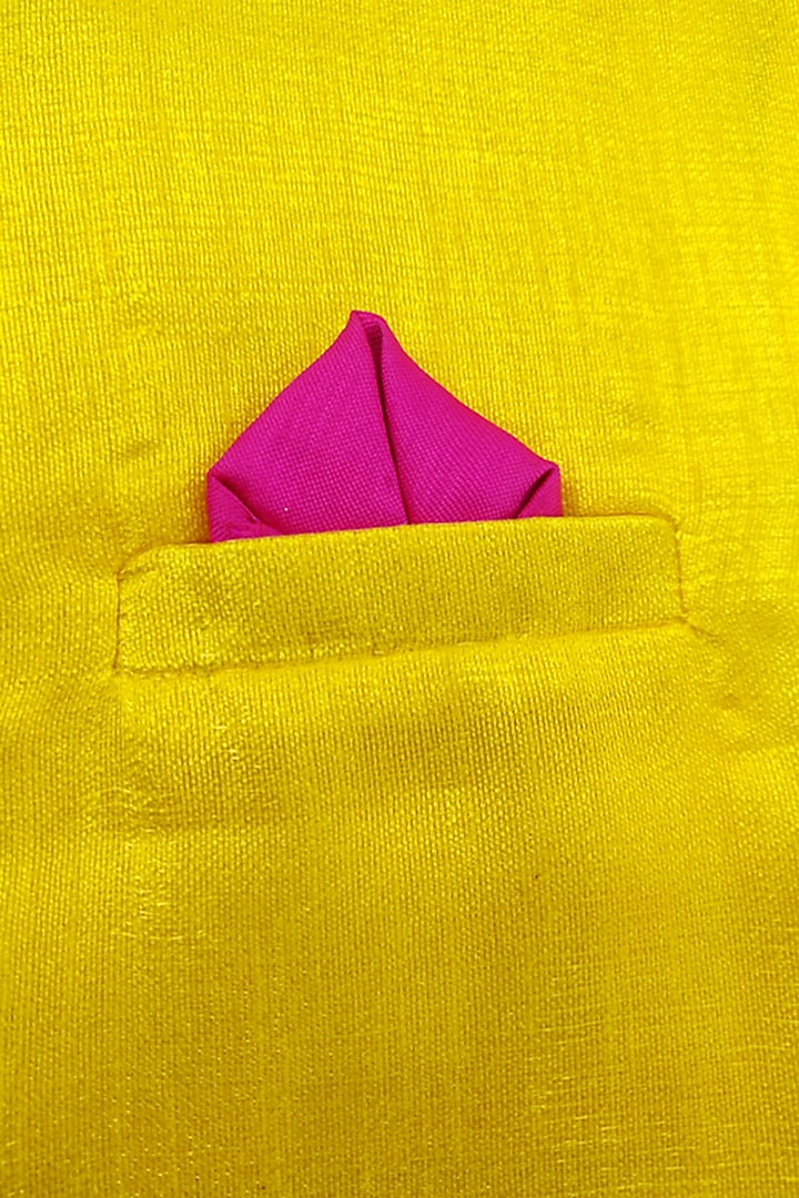 Yellow Tissue Hand Embroidered Nehru Jacket Set For Boys by BYB PREMIUM at Pernia's Pop Up Shop